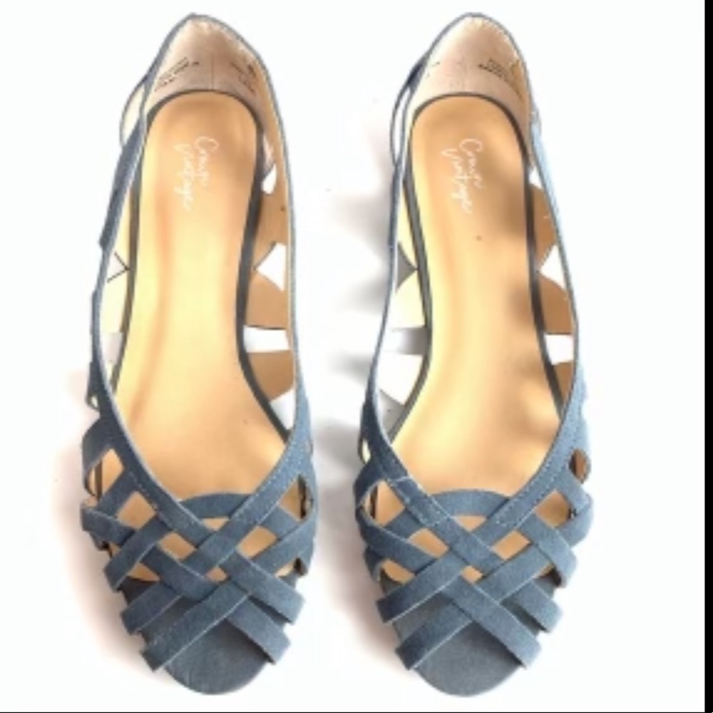 Crown Vintage “Peridona” Dusty Blue Flatts NWOT